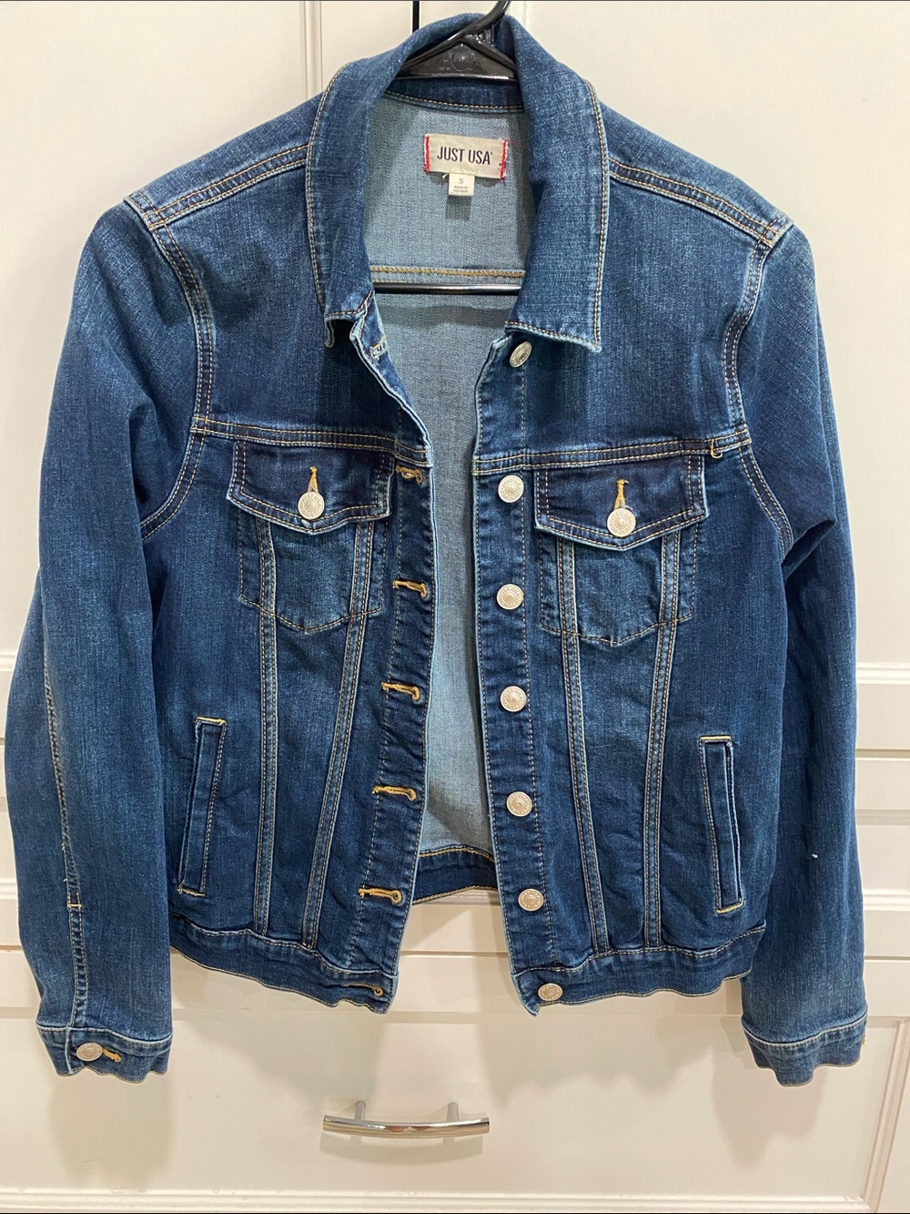 Just USA Dark Blue Denim Jean Jacket with Chest Pockets